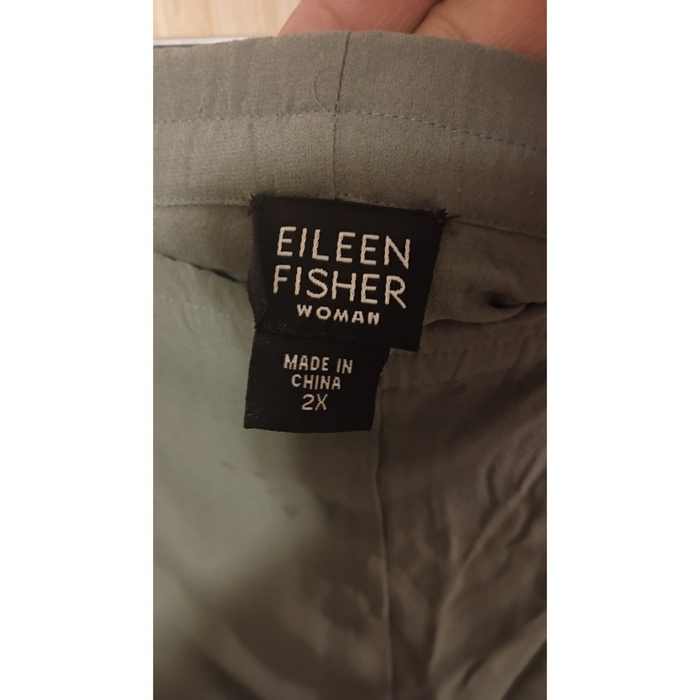 Eileen Fisher Woman Olive Green Elastic Waist Straight Leg Plus Size 2X Wide Leg - Picture 3 of 4